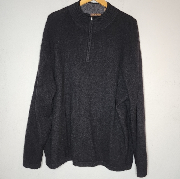 Paola Mondo 100% Cashmere Black Quarter-Zip Sweater Mens Size XXL (small flaw) - Picture 1 of 16